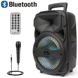 8inch Portable Bluetooth Speaker With Microphone Rechargeable Wireless Party Speaker Heavy Bass Sound System FM LED