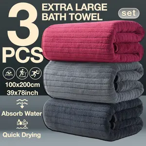 3-Piece Oversized Premium Bath Towels Set, 100x200cm High-Quality Classic Striped, Multi-Color Options, Super Absorbent and Quick-Dry, Suitable for Home Camping Hotel School Community Factory