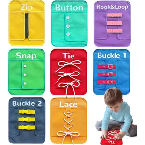 X-ITC88 Toddlers Montessori Busy-Board for 3 4 5 Year Basic-Life-Skills Shoe-Tying Practice for Kids, Buckle Zip String Toys Fine-Motor Skill Toys Teacher Resoures Preschool Classroom, Medium