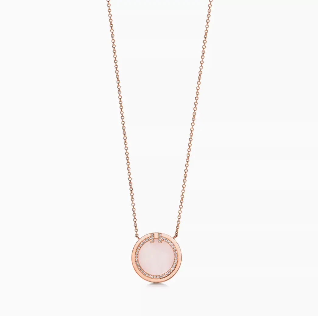 Pre-owned Tiffany T Dia and Pink Opal Circle Pendant in Rose Gold