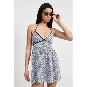 GINGHAM HALTER NECK MINI DRESS