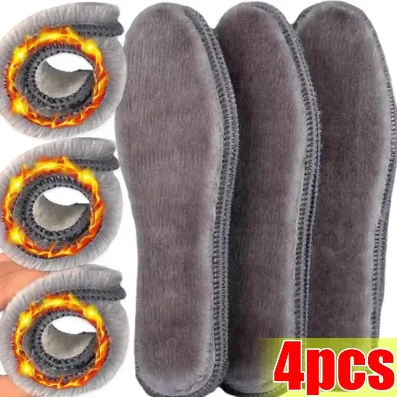 Women's Unisex Adults' Self-Heating Thermostatic Velvet Felt Footwear Insoles, 1 Pair/2 Pairs/4 Pairs Faux Rabbit Fur Plush Pads for Winter Boots