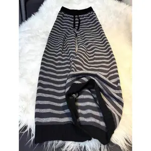 90s Grunge Revival Pants - Harajuku Stripe Wide Leg Trousers, Y2K Knitted Casual Aesthetic Women