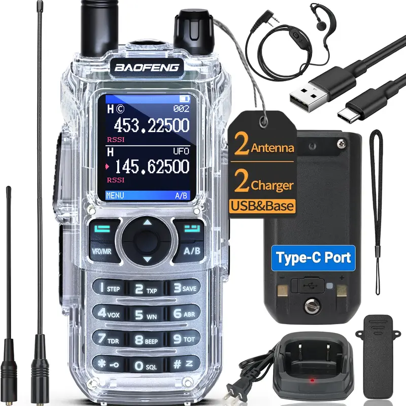 Baofeng UV-21 PRO Upgrade Ham Radio, Handheld Dual Band Long Range 2-Way Radio Transceiver Walkie Talkie with Earpiece  for Camping