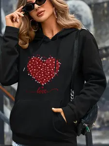 Heart Printed Lightweight Women's Hoodie For Spring And Autumn,Cleanfit Commuter Casual  Long Sleeve TikTok Trending Hoodie Women Tops Sweatshirt