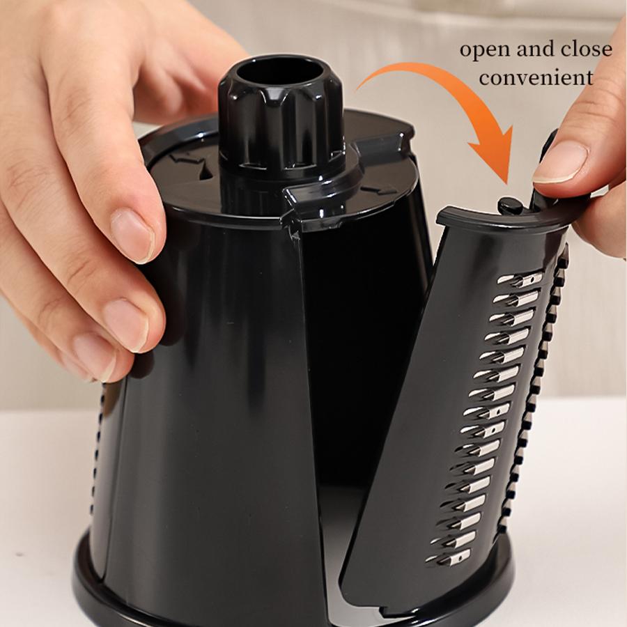 Rotary Cheese Grater with Handle 5 in 1 Vegetable Shredder with 5 Blades, Strong Suction Base, Round Mandoline Slicer & Blade Storage Box Kitchen Steel Stainless Utensils Curve Smooth