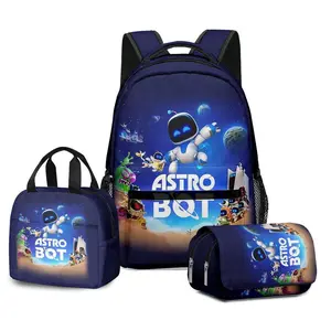 Astro Bot Anime Backpack for Women/Men/Teens, Backpack With Lunch Bag and Pencil Case 3 Pcs Sets Day Packs Knapsacks Casual Backpacks Gift for Gym Travel Camping Outdoor Work Business