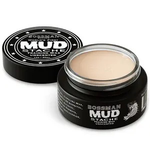 Bossman MUDstache Unscented Mustache Wax – No Pull - Spreads Easy for a Strong Non-Tacky 24 hr Hold - Tame, Train and Style - Moustache Wax for Men (1oz)
