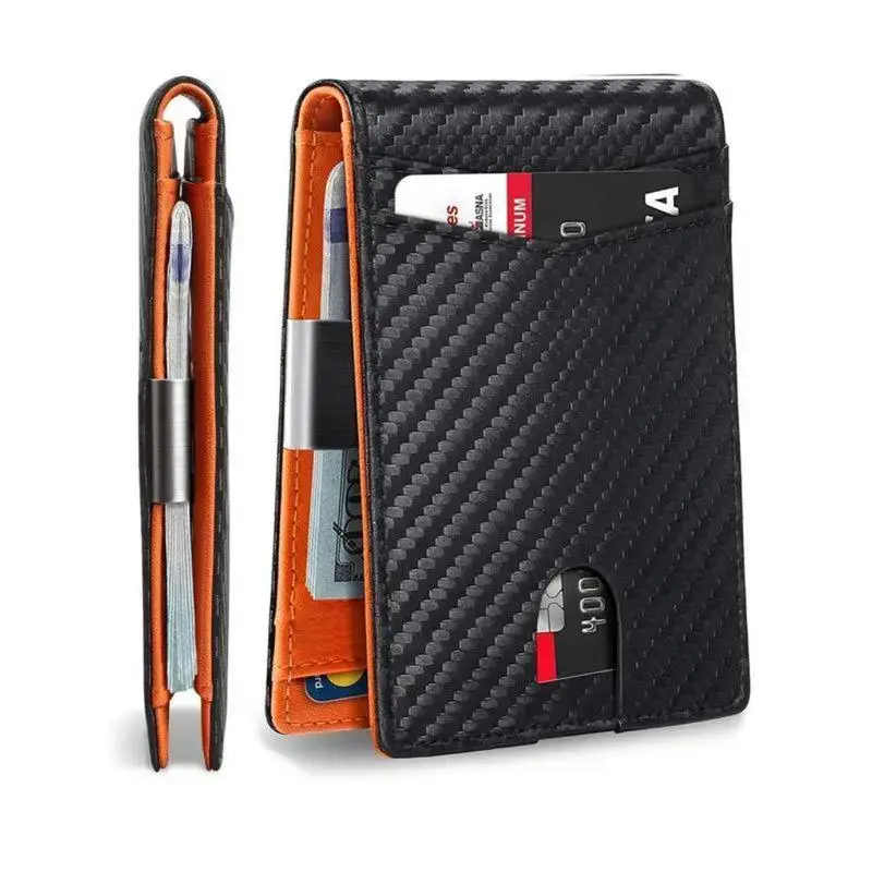 Men's Ultra-Thin Carbon Fiber Textured Bi-foldCard Holder-RFID-Shielded Bill Holder, Multi-Card Slots, Stylish Men's Carbon Fiber Wallet,RFID Men's Everyday Card Holder