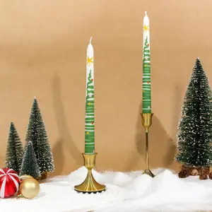 2 Pack Christmas Taper Candles, 10 Inch Unscented White Candlesticks with Christmas Tree Print Design for Holiday Table Decor, Winter Weddings