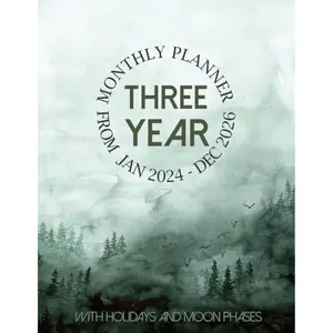 2024-2026 three year monthly planner: 3 Year Calendar from Jan 2024 to Dec 2026 Agenda Schedule Organizer with holidays and Moon Phases Watercolor Green forest Paperback – Large Print, June 12, 2023