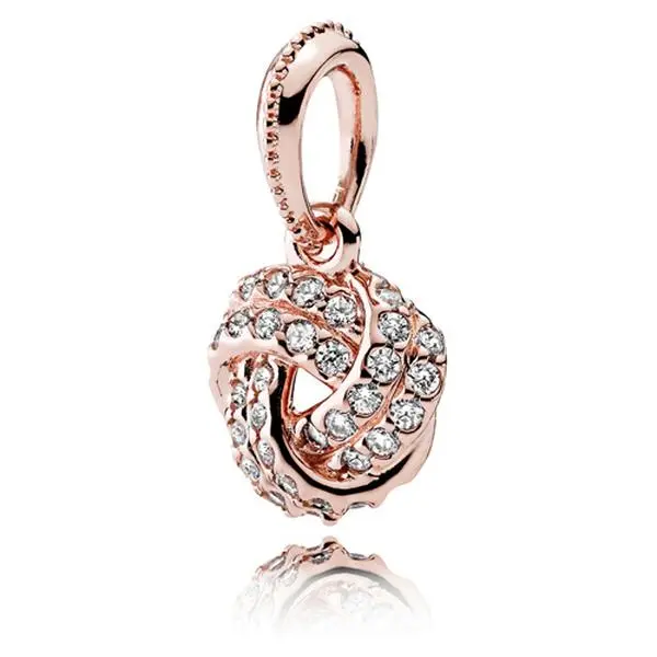 Pandora Sparkling Love Knot Pendant 380385CZ, Romantic Silver Necklaces & Pendants, Rose, Zircon