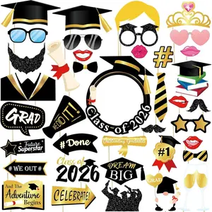 40 count Graduation Photo Booth Props Photobooth Kit with 11 x 12-Inch Sign Graduation Props -  Picture Props Grad Photo Booth Props