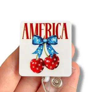 Glitter My Badge Summer America cherry Red White and Blue Popsicle badge reel for nurse and hospital workers. Badge clip Badge pull - Retractable swivel clip with a 360 rotation. Great gift for coworker. Healthcare