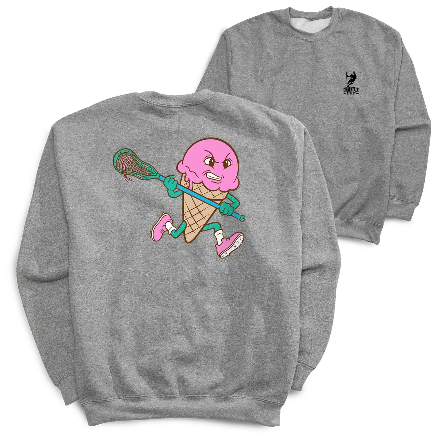 Men's Lacrosse Crew Neck Sweatshirt - Menswear Midweight Fleece Long-Sleeve Pull-On Top, Classic Fit, Bold Back Art, Playful Print, Soft Sporty Chic Design, Casual Cool Days Outdoors Pullover