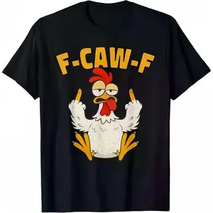 Women's 100% Cotton Round Neck Shortsleeve Casual Streetwear Top - F Caw, F Rooster Fun Chicken Pattern, Ideal Gift for Women