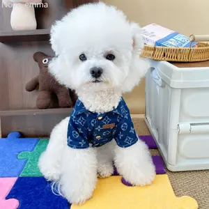 Dogs And Cats Spring And Summer Denim Short-sleeved Shirt Korean Style Handsome Small And Medium-sized Dog Clothes Teddy Bichon Yorkshire