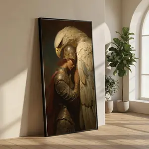 [sale off up to 40%] [Frame Canvas] Warrior and Eagle Canvas Print – Fantasy Wall Art, Medieval Woman Portrait, Mythical Animal Decor, Epic Knight Artwork, Ready to Hang