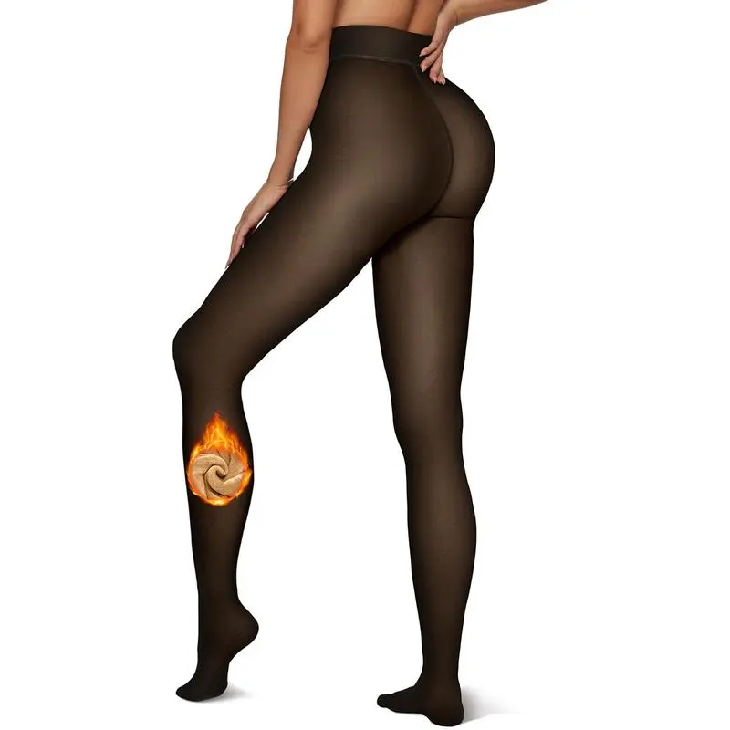 Women's Thermal Fleece Lined High Waisted Leggings, Sheer Translucent Pantyhose, Opaque Footed Tights for Comfort and Warmth