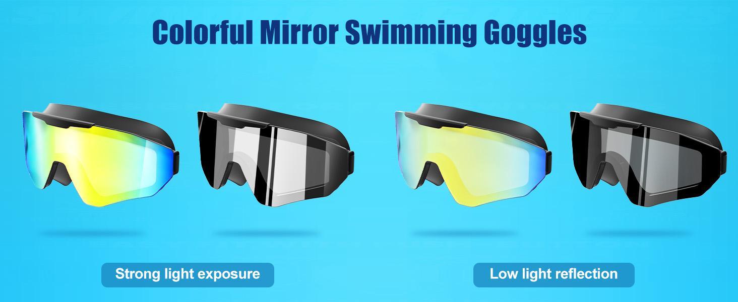 Viyawise Adult Swimming Goggles - Splash, Pool Goggles with Anti-Fog Full-Coverage Design, 3-Color UV-Protective Lenses, Waterproof Earplugs & Nose Clip for Outdoor Water Sports, Splash Swim Goggles