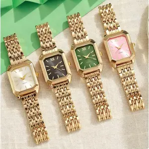 Gold Bracelet Quartz Watch! Women's Square Alloy Dial Gift Timepiece