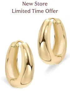 New Store Limited Time Offer Women's 14K Gold Plated Small Chunky Hoop Earrings, Sterling Silver Post, Thick & Lightweight Gold Hoops