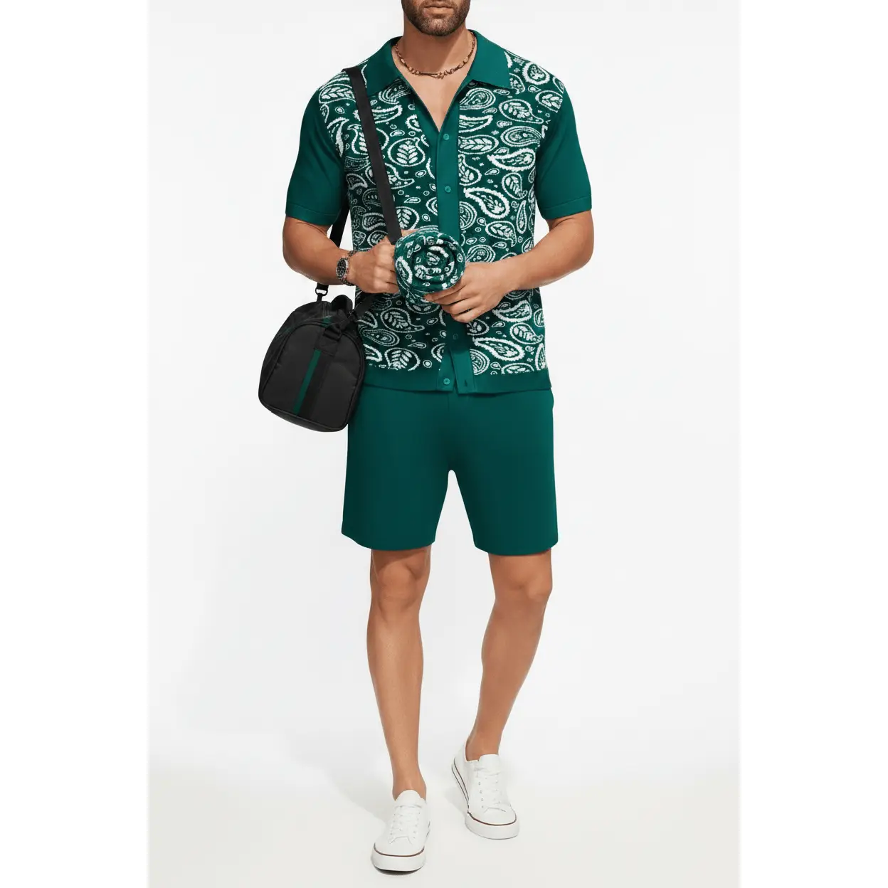 Paisley Jacquard Knit Polo & Shorts Co-ord Set