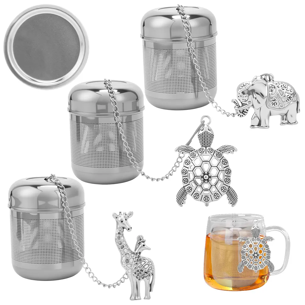 Pack of 3 Tea Infusers Steeper for Loose Leaf Tea Holder Stainless Steel Tea Ball Mesh Strainer Filters with Drip Trays and Animal Charm Pendants