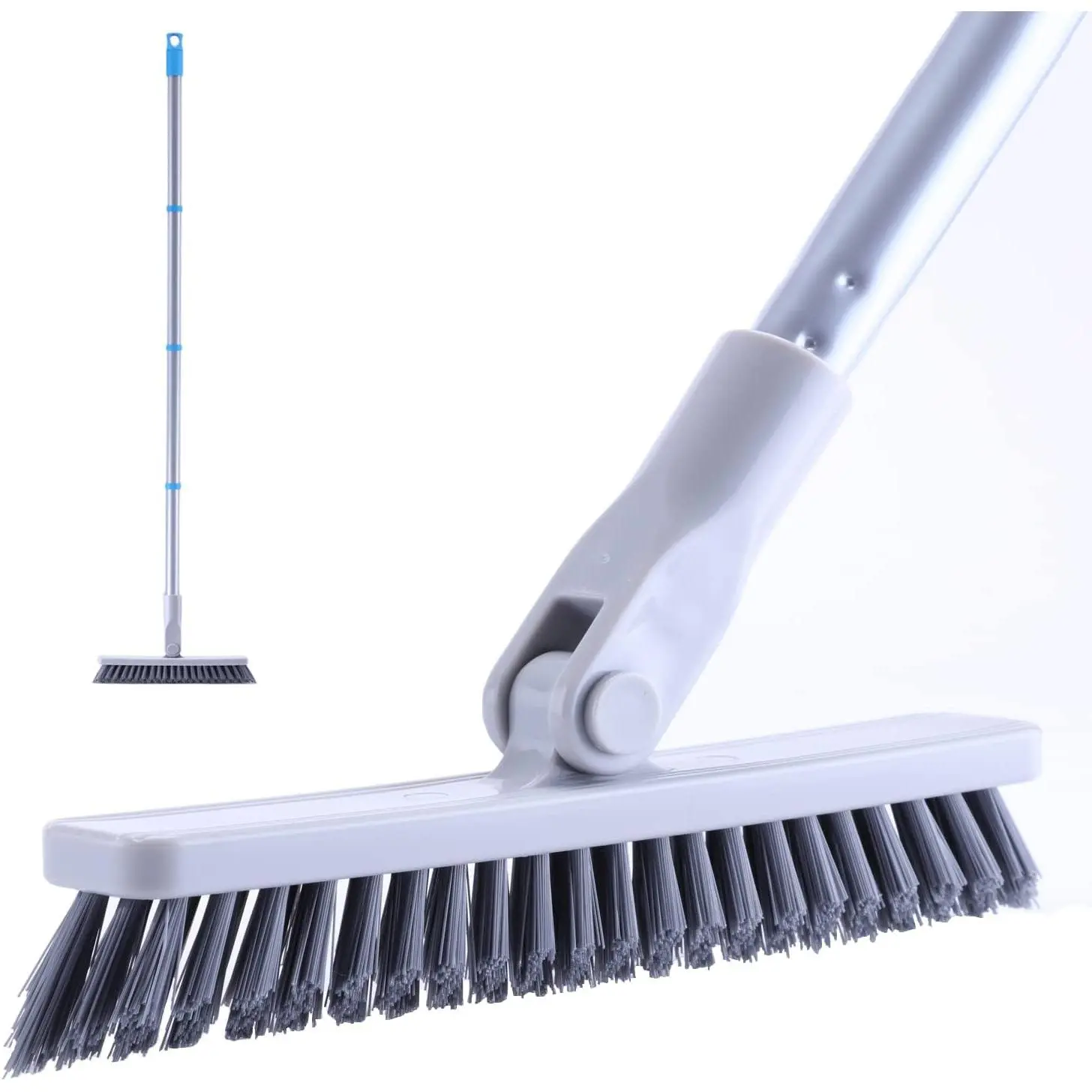Grout Brush with Long Handle - Heavy Duty Grout Cleaner Brushes for Tile Floors, Swivel Stiff Bristles Floor  Cleaning Tool, Floor Scrub Brush for Shower, Kitchen, Baseboards and Corner