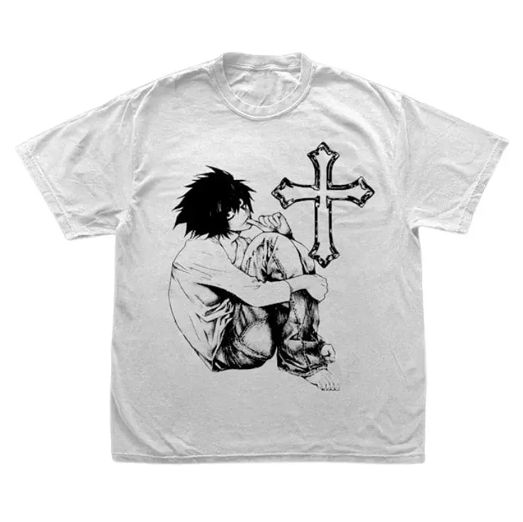 [KM 100%cotton]Anime Vintage Graphic Tee, L Lawliet Tee, Death Note Shirt, Manga Anime Shirt, Unisex T-Shirt, Anime Clothing Top Menswear Womenswear Streetwear Streetwear graphic tee cotton graphic tees humorous tshirt men christian clothing funny shirts