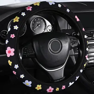 Women's Sweet Floral Print Steering Wheel Cover, Elastic No Inner Ring, Easy Installation, Washable Fit, Cute Car Accessories, Automotive