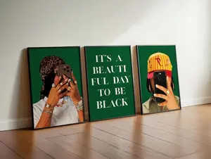 (Set of 3) Emerald Green Black Girl Art Prints: Trendy Dorm Décor Poster #41899