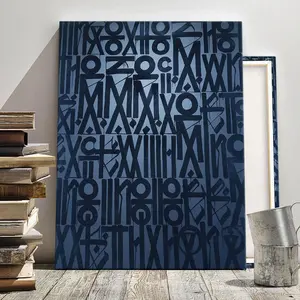 Wooden Framed Canvas Painting, Mysterious Blue Alphabet Code Poster, Modern Art Decoration, Wall Decoration, Unique Artwork, Canvas Print, Living Room Bedroom Decoration, Office Mural, Kitchen, Home Poster, Ornaments, Artistic, Artwork For Walls