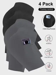 4 Pack Plus Size Biker Shorts With Pockets for Women – 8" High Waisted Black Biker Shorts for Yoga Workout