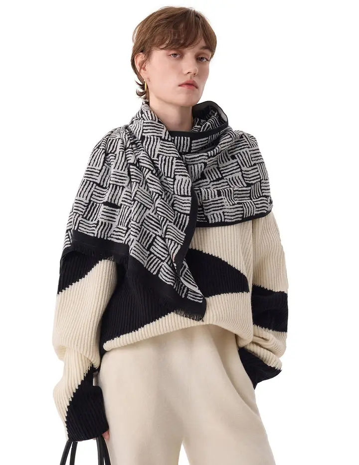 River Flow Silk Scarf – 100% Mulberry Silk, Jacquard Reversible, 71"x24"