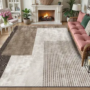 Luxury Velvet Carpet, Soft Comfortable Geometric Pattern Rug, Square Printed Mat for Living Room Bedroom Sofa Bedside Bath Balcony Decor