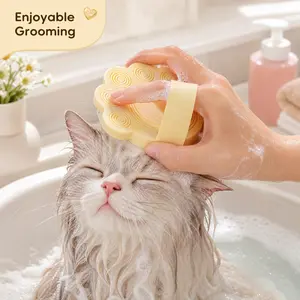 Dog Bath Brush - Manual Pet Grooming Rubber Comb with Soothing Massage for Dogs (Small/Medium/Large) and Cats soft bristle