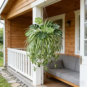 Nordic Style Simulation Plant Hanging Basket, Swinging Planter, Hanging Planters, Turtle Backed Bamboo Green Plant, Suitable For Outdoor Gardens, Home Decoration, Excluding Pots