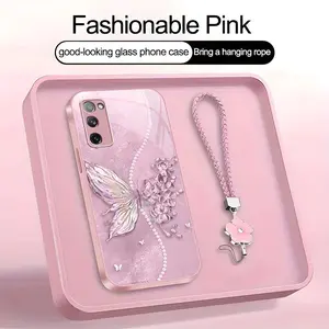 Suitable for [Galaxy S20 Fe] high-end phone case，a beautiful four-leaf clover lanyard is included,exquisite and dreamy butterfly pattern,a variety of colors are available for you to choose from YM99