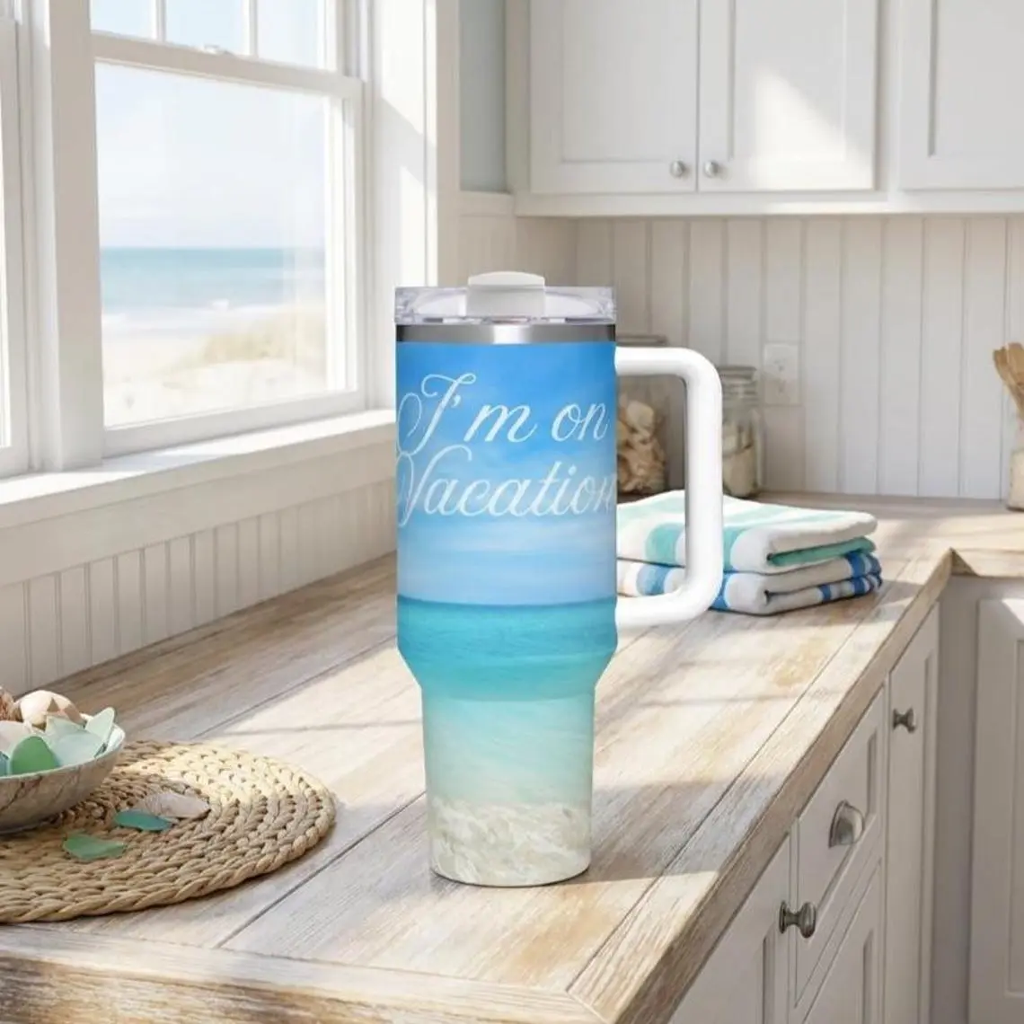 Personalized 40oz Tumbler with Handle | Funny Beach Travel Mug | Girls Trip Gift | Vacation Cup Her