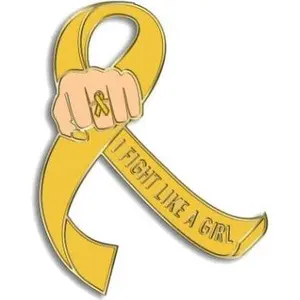 I Fight Like a Girl Fist Awareness Ribbon Lapel Pin - Gold