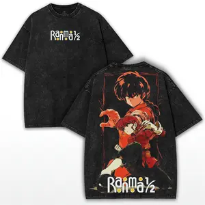 Classic Ranma 1/2 Anime Graphic Tee - Unisex Washed T-Shirt for Fandom Fans, Vintage Style Comfort Fit, Perfect Anime Streetwear Essential
