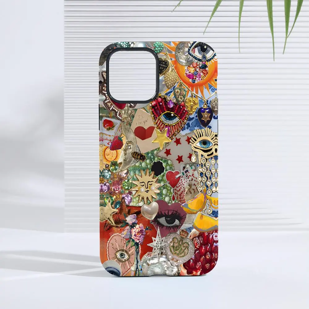 Vintage Collage Pattern Phone Case, Creative Design Phone Case, Decorative Phone Protector Cover Compatible with iphone 17 pro case iphone 16 pro max case 15 14 13 12 11 & Samsung S25 S24 S23 Ultra Fe