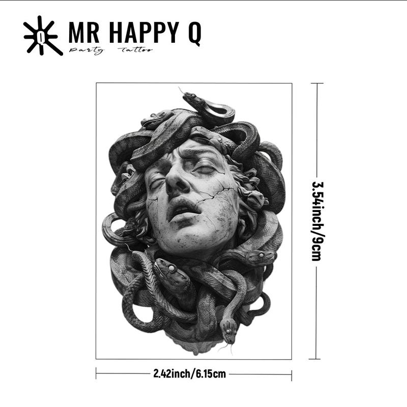 Temporary Tattoo Sticker Greek Mythology Theme Medusa Snake Hair Design Gothic Art Magic Tattoo Realistic Skin Waterproof Neck Arm Unisex Party Decoration