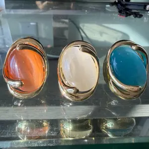 Maite Jewelry                                        Gemstone Ring-GR102 Gold-Plated with Large Round Stone for Women's Fashion Jewelry Perfect for Any Occasion Cubic Zirconia Clip Design