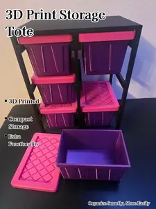 Mini Storage Totes Organizer Rack | 3D Printed Desk Organizer | Small Parts Storage Bins | Office & Craft Storage Solution