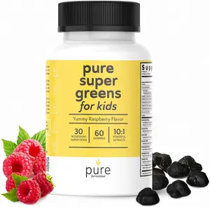 Pure formulated Super Greens Multivitamin Gummies For Kids  - Fruit & Veggie Chewable Gummy - Raspberry Flavor (60-Day) Fitness Dietary Supplement & Edible Gummy Healthcare Healthy