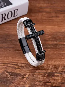 Magnetic Clasp Braided Bracelet, Cross Charm Bangle, Trendy Stack Bangle, Fashionable Cross Design Bracelet for Men & Women, Casual Trendy Accessories for Party and Daily Life, Bangle Jewelry