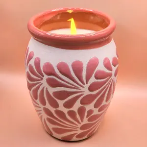 Pink Cantarito Soy Candle- Pan Dulce Candle- Mexican Pottery Candle