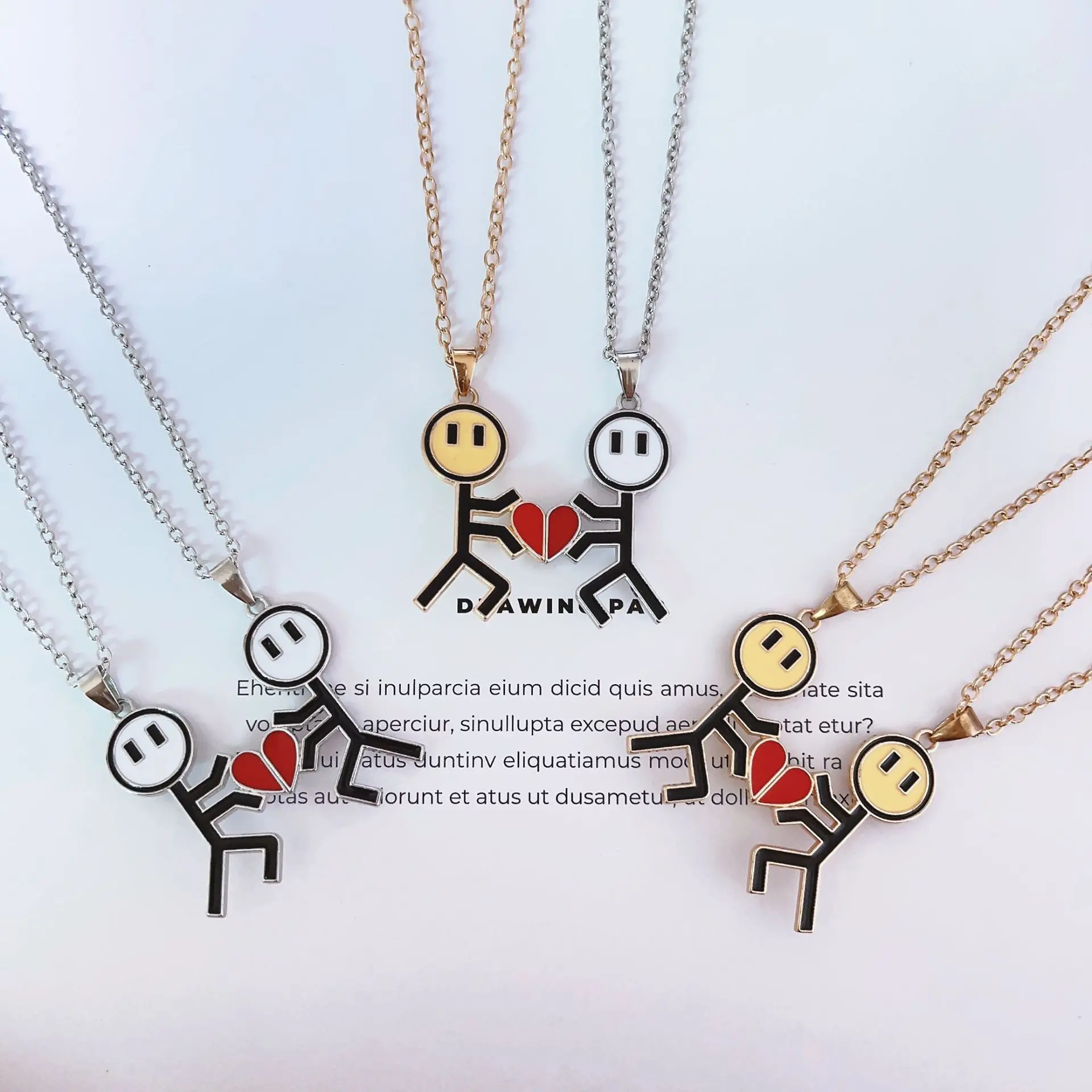 [New Product Offer] New Stickman Couple Love Magnetic Necklace for Men and Women, a pair of versatile niche clavicle chain attraction pendant gift
